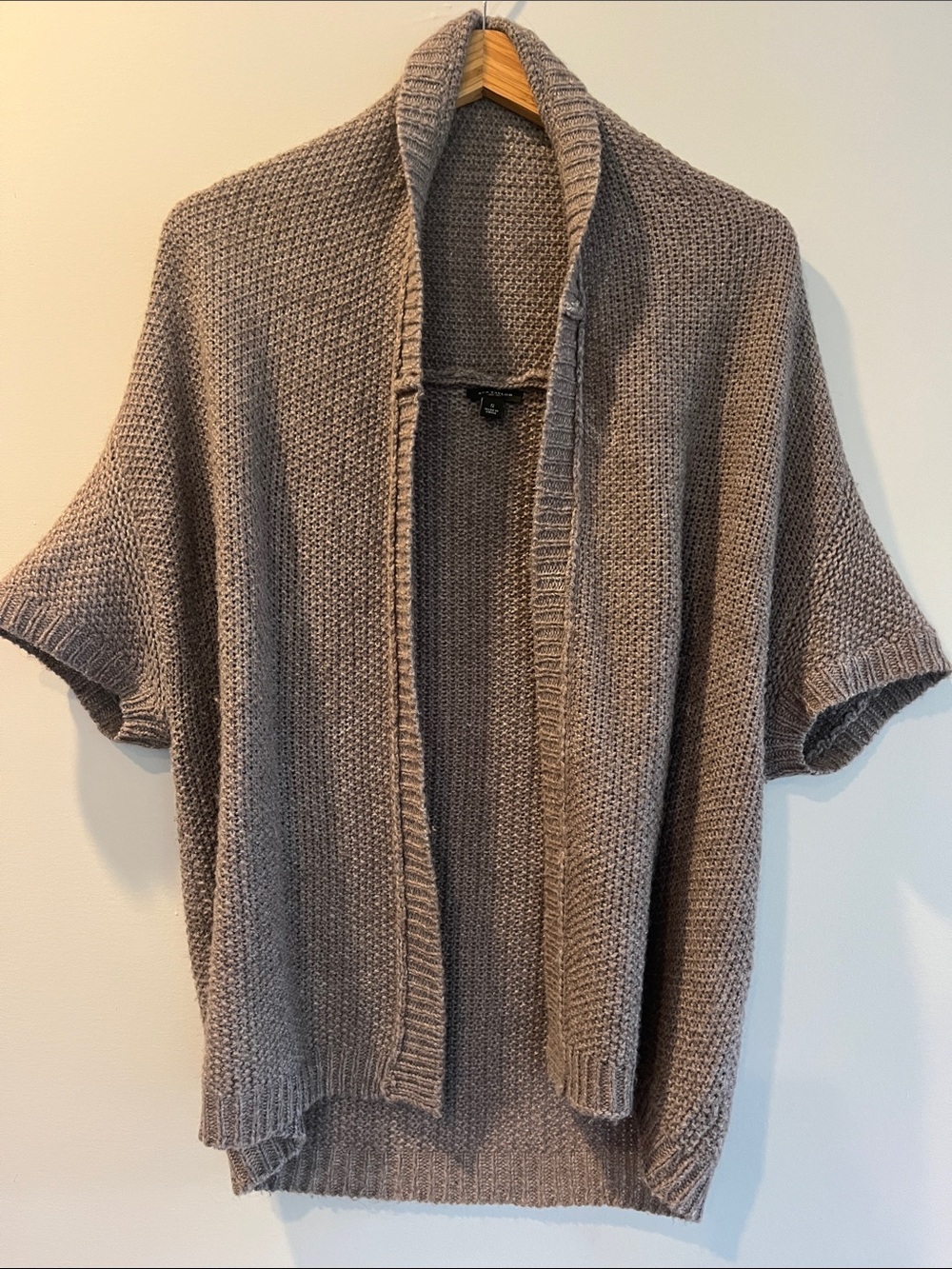 Ann Taylor Taupe Shawl-Collar Short-Sleeve Open Cardigan